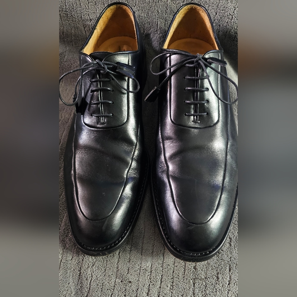 HARRIS MEN'S BLACK LEATHER DRESS SHOES ITALY 9.5 CAP TOE LACE-UP CLASSIC OXFORD